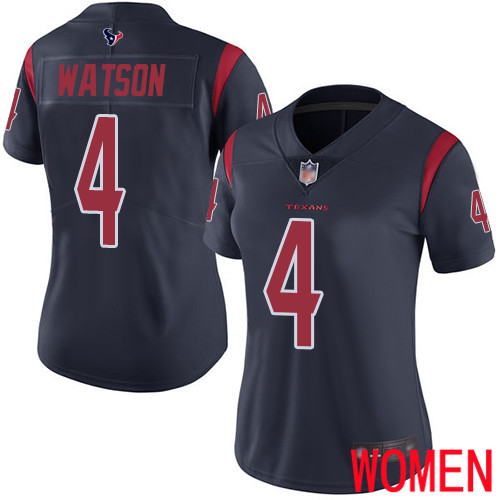 Houston Texans Limited Navy Blue Women Deshaun Watson Jersey NFL Football #4 Rush Vapor Untouchable->women nfl jersey->Women Jersey
